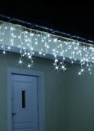 Новогодняя гирлянда бахрома 300 led, белый холодный свет 14 м + ночной датчик супер цена eae2 фото