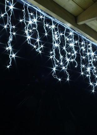 Новогодняя гирлянда бахрома 300 led, белый холодный свет 14 м + ночной датчик супер цена eae3 фото