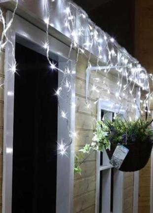 Новогодняя гирлянда бахрома 300 led, белый холодный свет 14 м + ночной датчик супер цена eae6 фото