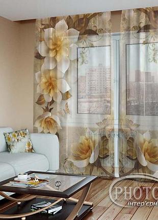 Фото тюль "3d цветы и бабочки" - любой размер! читаем описание!