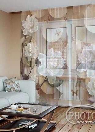 Фото тюль "бабочки с 3d цветами" - любой размер! читаем описание!