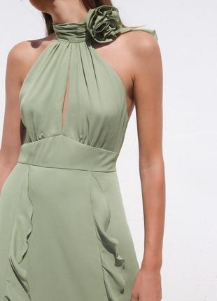 Невероятное зеленое платье с воланами zara new3 фото