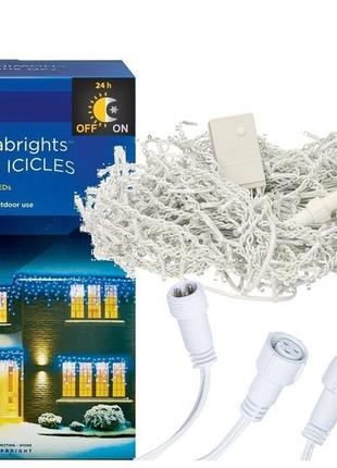 Новогодняя гирлянда бахрома 300 led, белый теплый свет 14 м + ночной датчик супер цена eae