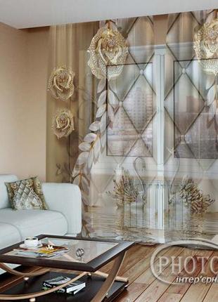 Фото тюль "золотые розы и лебеди" - любой размер! читаем описание!