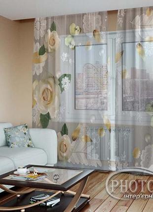 Фото тюль "розы с бабочками" - любой размер! читаем описание!