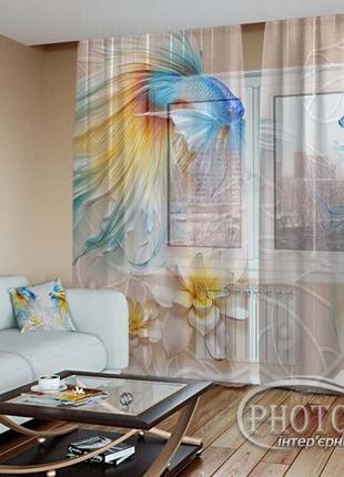 Фото тюль "рыбки и цветы" - любой размер! читаем описание!