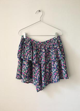 Юбка-шорты zara шорты-юбка с цветочным принтом мини юбка с оборками воланами в цветочек10 фото