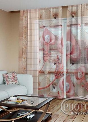 Фото тюль "розовые каллы и жемчуг" - любой размер! читаем описание!