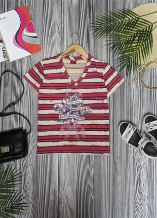 Хлопковая яркая футболка в полоску туречкина #3755