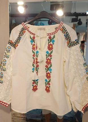 Колоритная блуза вышиванка, украинская вышиванка, этатно рубашка с вышивкой