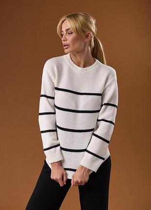 Женский джемпер в тонкую полоску из шерсти мериноса, белый цвет. модель 2786