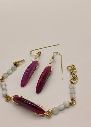 Комплект з браслета і сережок з агата і ларимара "лариса". комплект з натурального каміння