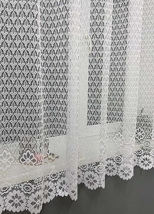 Коротка тюль 1,8м высота, жакард в белом цвете гардина на кухню короткая до подоконника