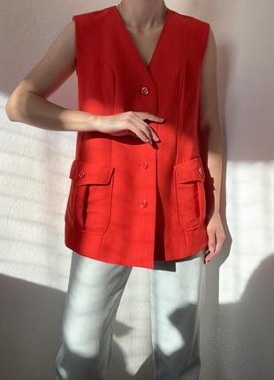 Шерстяний жилет червона жилетка оверсайз піджак шерстяний жакет червоний блейзер...