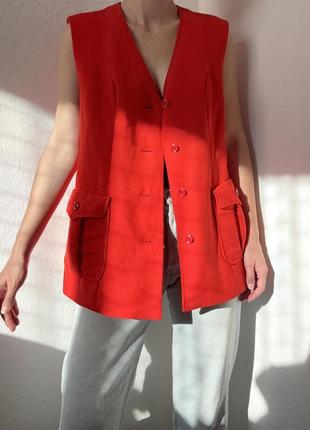 Шерстяний жилет червона жилетка оверсайз піджак шерстяний жакет червоний блейзер...
