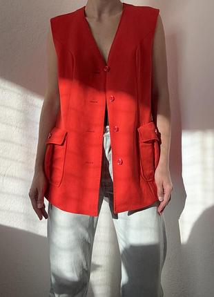 Шерстяний жилет червона жилетка оверсайз піджак шерстяний жакет червоний блейзер...
