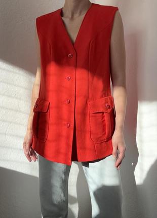 Шерстяний жилет червона жилетка оверсайз піджак шерстяний жакет червоний блейзер...