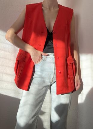 Шерстяний жилет червона жилетка оверсайз піджак шерстяний жакет червоний блейзер...