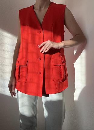 Шерстяний жилет червона жилетка оверсайз піджак шерстяний жакет червоний блейзер...