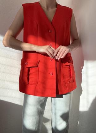 Шерстяний жилет червона жилетка оверсайз піджак шерстяний жакет червоний блейзер...