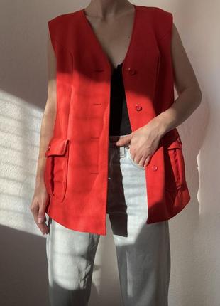 Шерстяний жилет червона жилетка оверсайз піджак шерстяний жакет червоний блейзер...