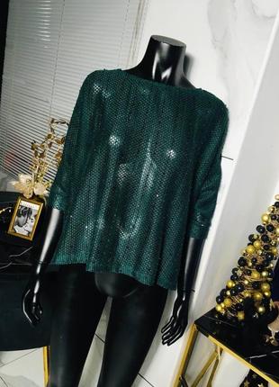Об'ємна зелена блуза сітка в паєтках next xs1 фото
