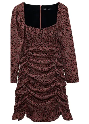 Коричневое кэжуал платье в леопардовый принт zara размер l4 фото