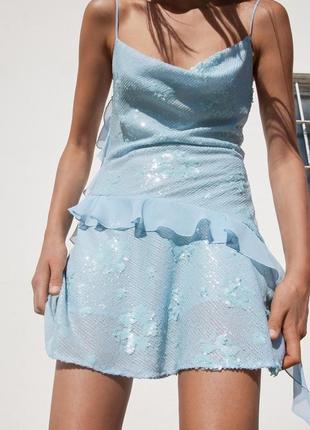 Коротка сукня блакитна з воланами zara new2 фото