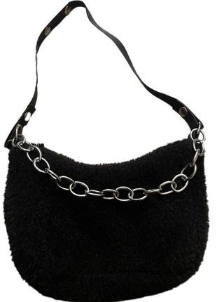 Черная меховая сумка с цепочкой new rock rick owens opium