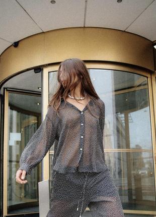 Полупрозрачная рубашка zara горохи