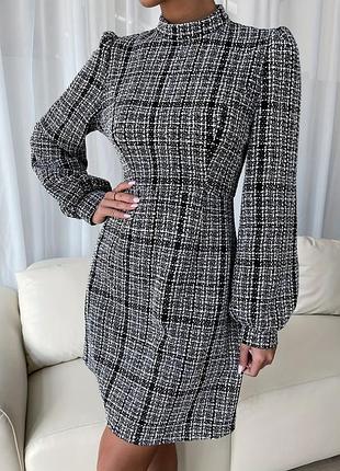 Платье твидовое платье рукава буфы красивое платье
