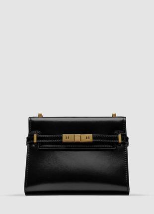 Женская сумка saint laurent manhattan mini leather shoulder черная 19 х 14 х 4.5 см
