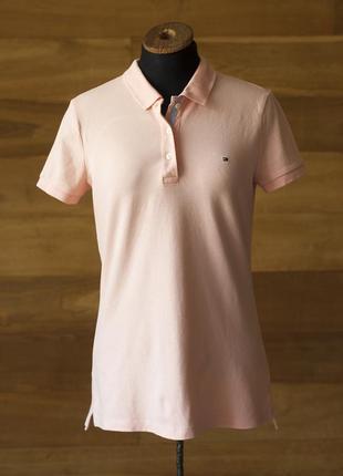 Розовая котоновая футболка поло женская tommy hilfiger, размер xs, s