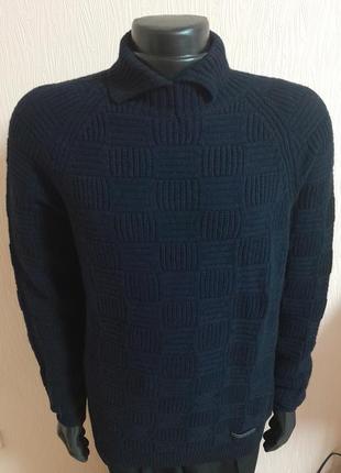 Шерстяной свитер синего цвета с добавлением кашемира emporio armani made in romania3 фото