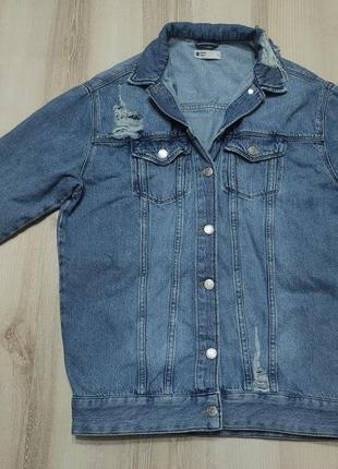 Стильная джинсовая куртка oversize ginatricot, джинсовка c укороченным рукавом2 фото