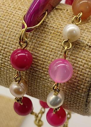Комплект з двох браслетів і сережок з малинового агату і річкових перлів "мерілін". комплект з натурального каміння2 фото
