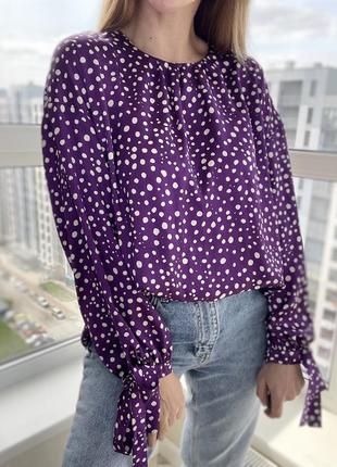 Zara фіолетова блузка в горошок6 фото