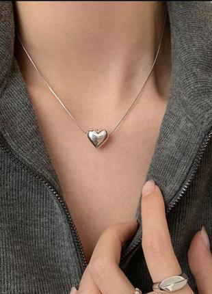 Цепочка з кулоном серце  в срібному кольорі1 фото