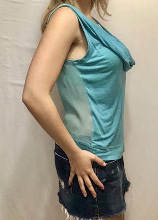 Винтажная голубая блуза с полупрозрачной спинкой и узором4 фото