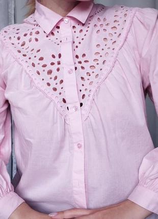 Блуза в ретро стиле из прошвой хлопковая пышные рукава5 фото
