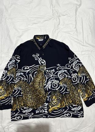 Streamer fashion дуже велика жіноча сорочка з леопардом та тигром, синя рубашка у леопардовий принт, офісна блуза з довгим рукавом, розмір 6xl