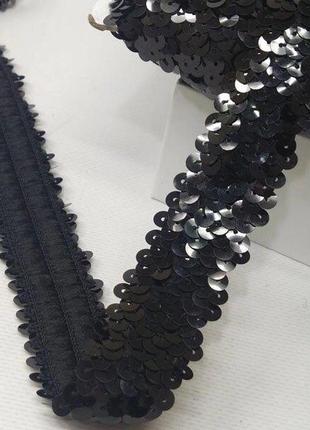 Декоративна тасьма-резинка з паєтками, чорна2 фото