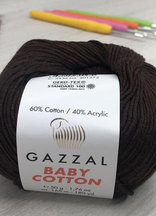 Пряжа gazzal baby cotton цвет 3436 шоколадный