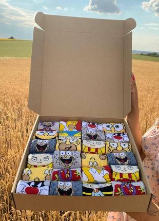 Великий бокс жіночих шкарпеток 36-40 24 пари з мультяшним малюнком у подарунковій коробці shop ua