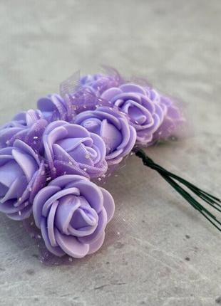 Фоаміранові трояндочки з фатіном (12шт) колір- бузковий