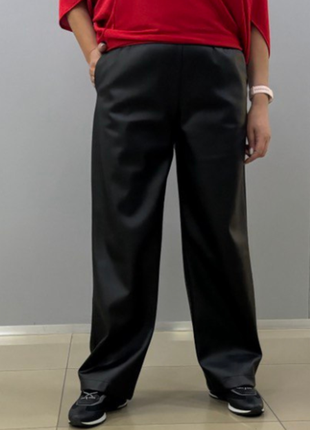 Брюки вільного крою з екошкіри на флісі 🔻розміри 46-62