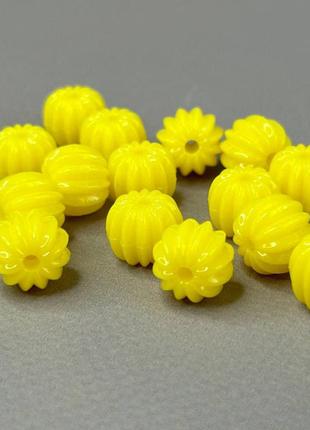 (20 гр) бусины пластик бочонок 9х11 мм, - желтый
