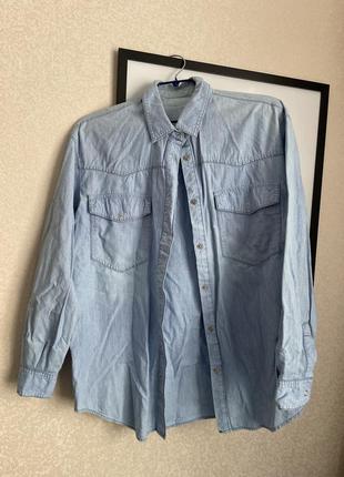 Zara джинсова сорочка блакитна денім на кнопках