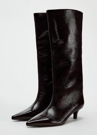 Сапоги zara бордовые высокие сапоги zara
