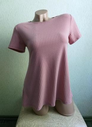 Футболка в рубчик. туніка кльош, трапеція. топ. пудровий, рожевий.